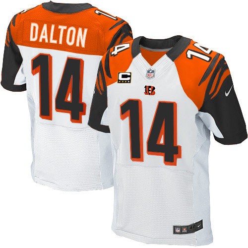 Men's Elite Andy Dalton C Patch Nike Jersey White Road - #14 NFL Cincinnati Bengals